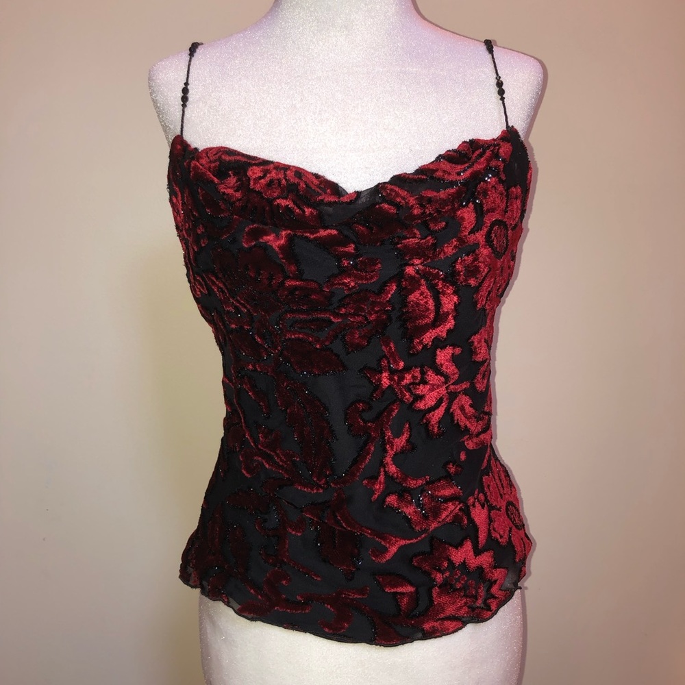 Red and Black tank with beaded straps
